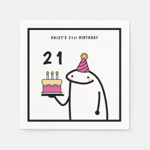 Funny Meme Simple Black & White 21st Birthday Napkin