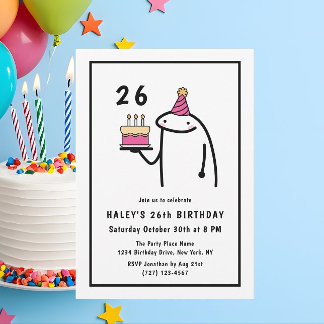 Funny Meme Simple Black & White 26th Birthday Invitation (Creator Uploaded)