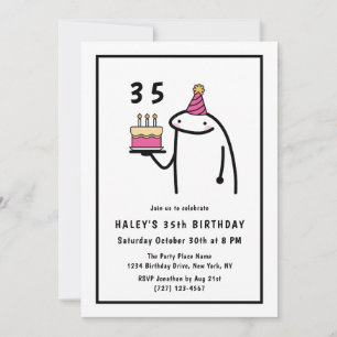 Funny Meme Simple Black & White 35th Birthday Invitation