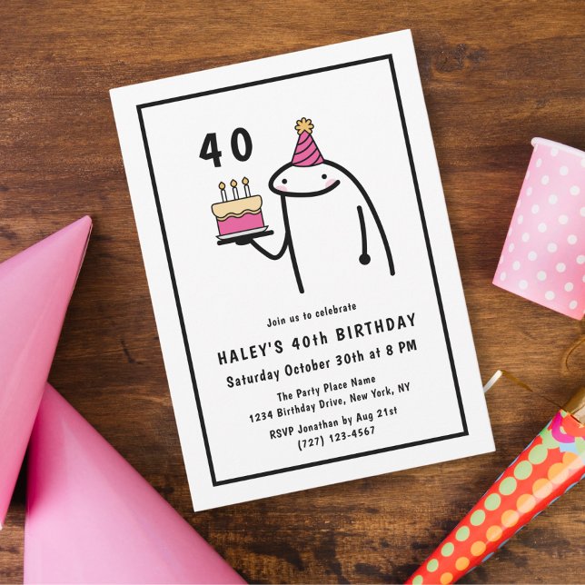 Funny Meme Simple Black & White 40th Birthday Invitation (Creator Uploaded)