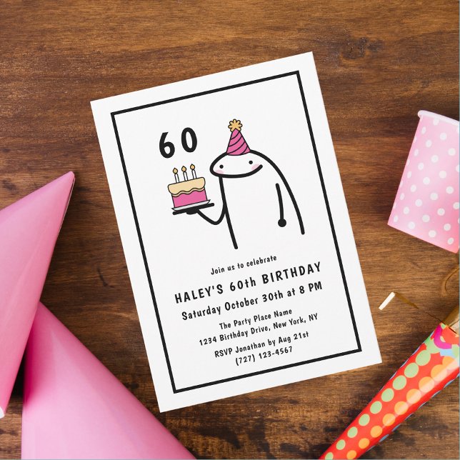 Funny Meme Simple Black & White 60th Birthday Invitation (Creator Uploaded)