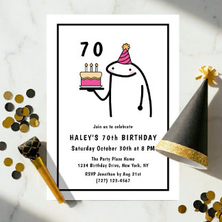 Funny Meme Simple Black & White 70th Birthday Invitation