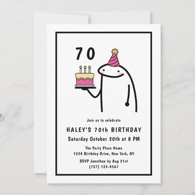Funny Meme Simple Black & White 70th Birthday Invitation (Front)