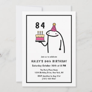 Funny Meme Simple Black & White 84th Birthday Invitation