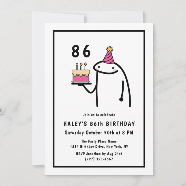 Funny Meme Simple Black & White 86th Birthday Invitation (Front)