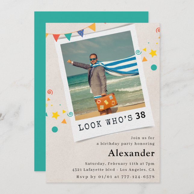 Funny Men 38th birthday invitations Fun Photo (Front/Back)