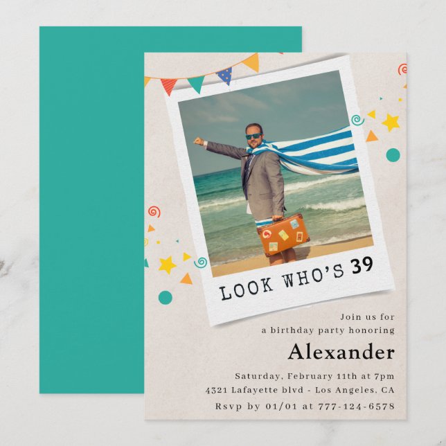 Funny Men 39th birthday invitations Fun Photo (Front/Back)