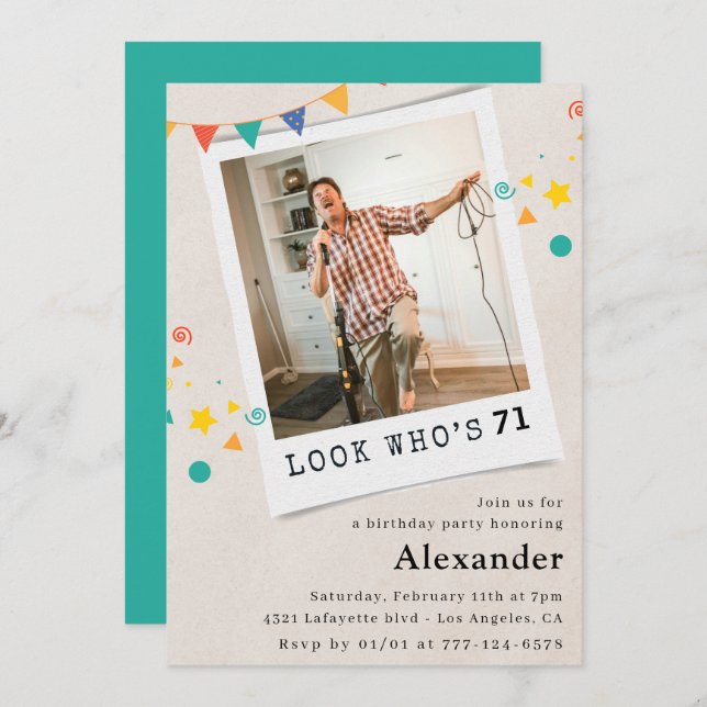 Funny Men 71st birthday invitations Fun Photo (Front/Back)