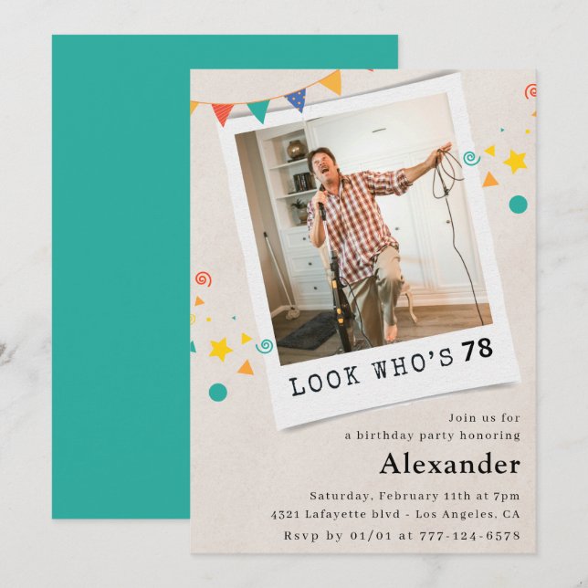Funny Men 78th birthday invitations Fun Photo (Front/Back)