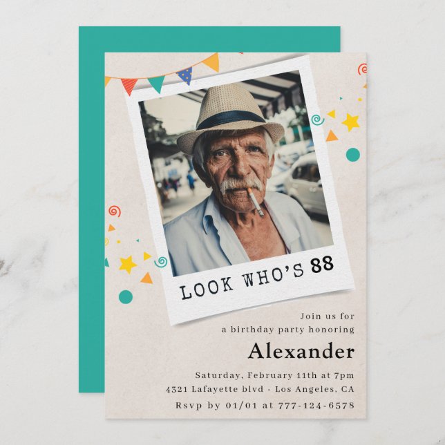 Funny Men 88th birthday invitations Fun Photo (Front/Back)