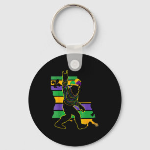Funny Men Mardi Gras Bigfoot Sasquatch Mardi Key Ring