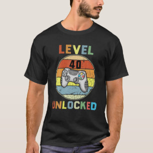 Funny Mens Level 40 Unlocked Video Gamer 40Th Year T-Shirt