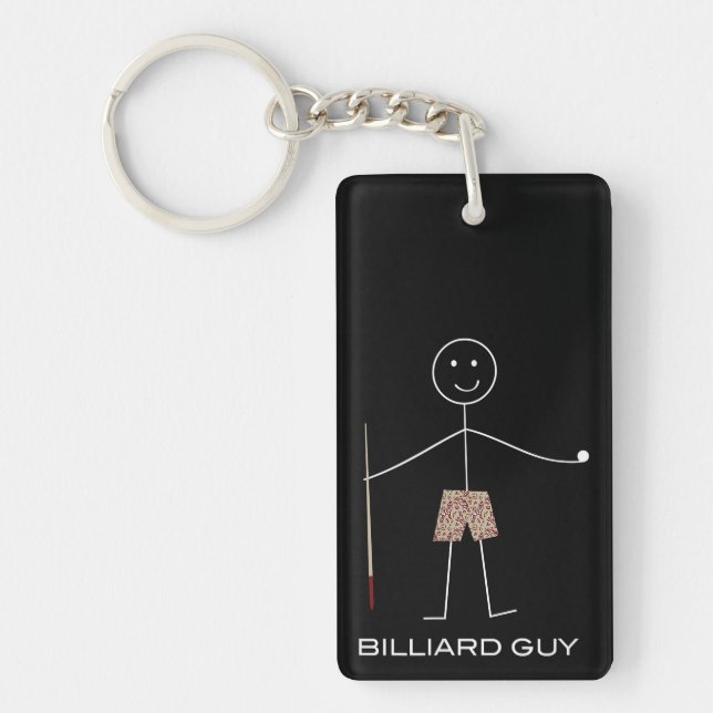 Funny Mens Pool Player, Boys Billiard Player Gift Key Ring (Front)