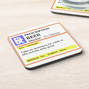 Funny Men's Prescription Beer Drink Coasters Set