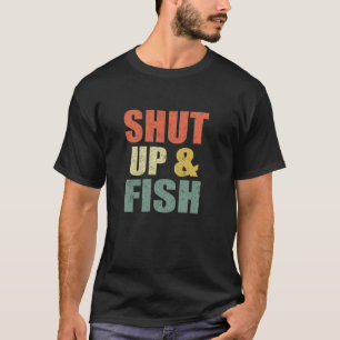 Funny Mens Shut Up and Fish Bass Fishing Dad Retro T-Shirt