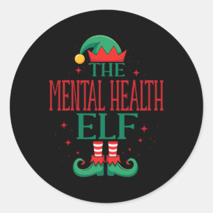 Funny Mental Health Elf Christmas Holiday For Medi Classic Round Sticker