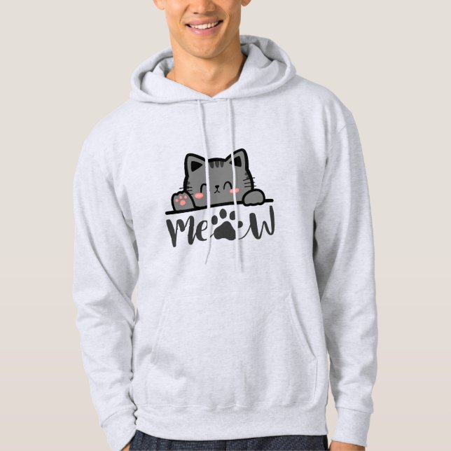 Funny 'Meow' Cat Lover T-Shirt - Cute Kitty Design Hoodie (Front)