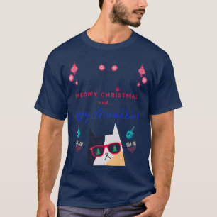 Funny Meow Christmas and Happy Meowikkah Cat Lover T-Shirt