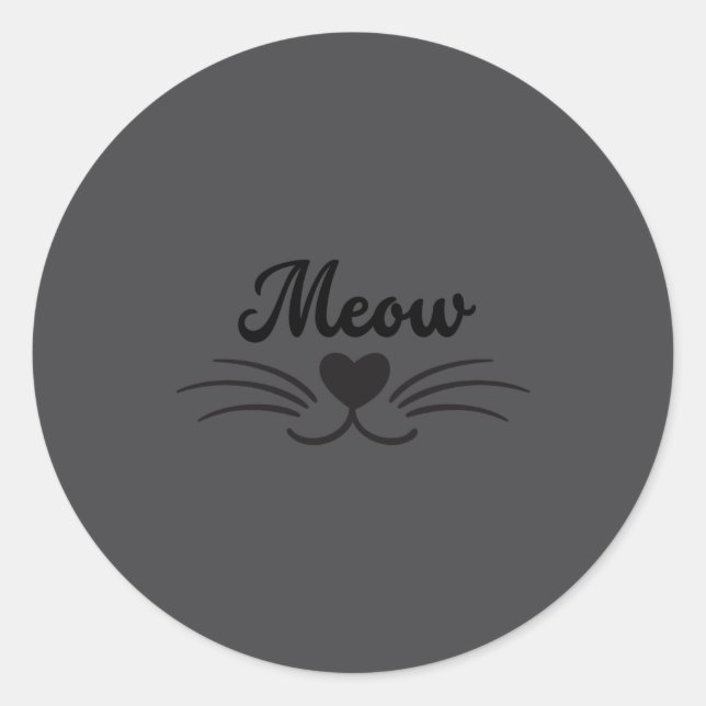 Funny Meow Kitty Cat Mustache And Whisker  Classic Round Sticker (Front)
