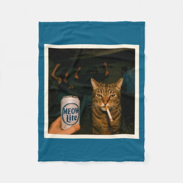 Funny Meow Lite Party Cat Stupid Fleece Blanket (Front)