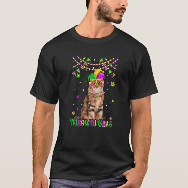 Funny Meowdi Gras Siberian Cat Mardi Gras Carnival T-Shirt (Front)