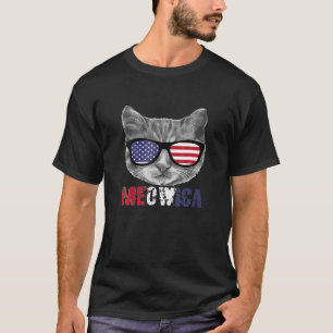 Funny Meowica American Flag Cat 4Th Of July Patrio T-Shirt