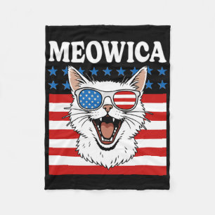 Funny Meowica Cat July 4th Independence Day Fleece Blanket