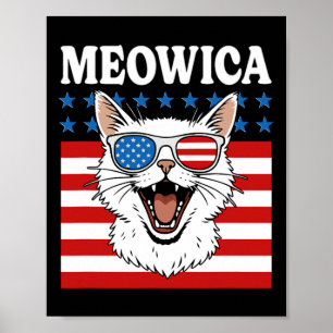 Funny Meowica Cat July 4th Independence Day Poster