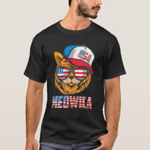 Funny Meowica Cat Meow USA Flag America Fourth 4Th T-Shirt
