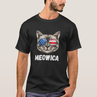 Funny Meowica Men Women USA American Flag Cat 4th  T-Shirt