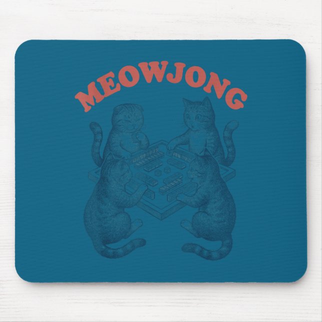 Funny meowjong cat playing mahjong retro  mouse pad (Front)