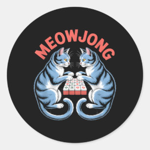 Funny Meowjong Cats Playing Mahjong Tiles Humourou Classic Round Sticker