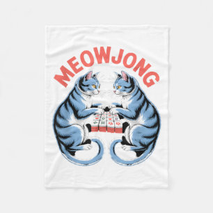 Funny Meowjong Cats Playing Mahjong Tiles Humourou Fleece Blanket