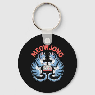 Funny Meowjong Cats Playing Mahjong Tiles Humourou Key Ring