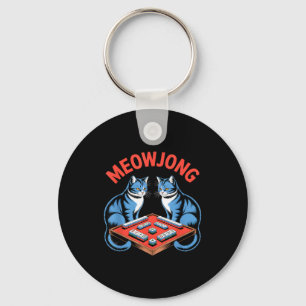 Funny meowjong cats playing mahjong tiles humourou key ring