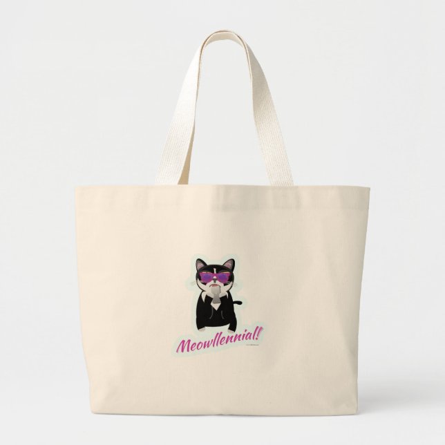 Funny Meowlinneal Cat Cartoon Generation Large Tote Bag (Front)