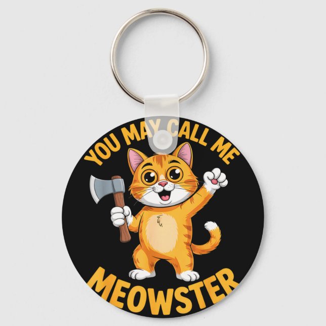 Funny meowster orange cat axe cartoon Funny meowst Key Ring (Front)