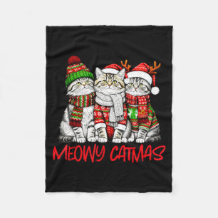 Funny Meowy Catmas Christmas Cats Ugly Sweater Gra Fleece Blanket