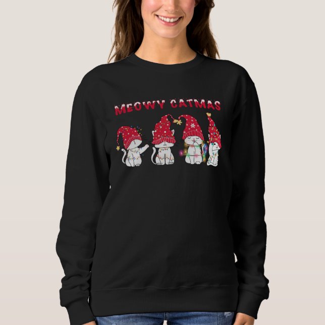 Funny Meowy Catmas Xmas Cat Tree Light Christmas K Sweatshirt (Front)
