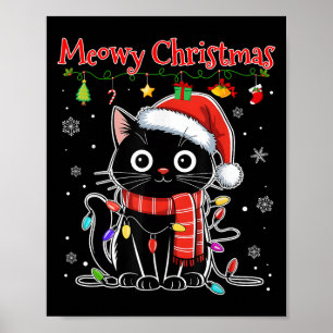 Funny Meowy Christmas Black Cat Xmas Lights Pajama Poster