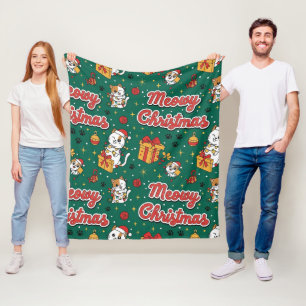 Funny Meowy Christmas Cat Lover Retro Whimsical Fleece Blanket