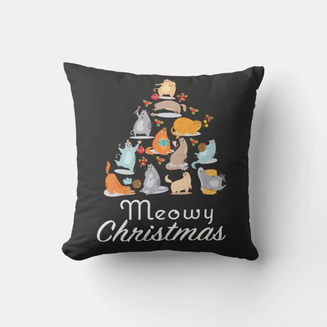 Funny Meowy Christmas Cat Lovers Cushion (Front)