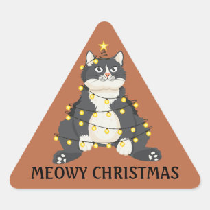 Funny Meowy Christmas Cat Pun Festive Winter Humor Triangle Sticker