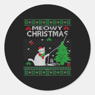Funny Meowy Christmas Cats Xmas Cute Cat Lover Ugl Classic Round Sticker