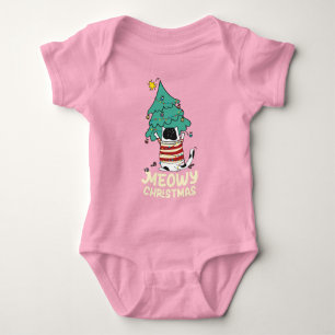 Funny Meowy Christmas Grumpy Tuxedo Cat Xmas Tree  Baby Bodysuit