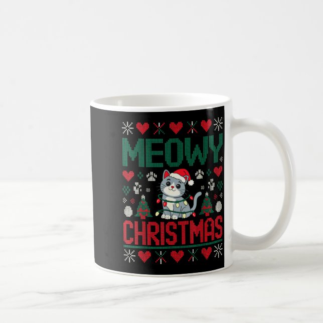 Funny Meowy Christmas Ugly Xmas Cute Lights Cat Sa Coffee Mug (Right)