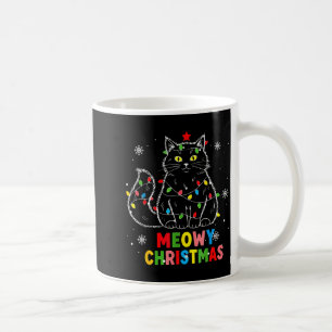 Funny Meowy Christmas Xmas Lights Black Cat Pajama Coffee Mug
