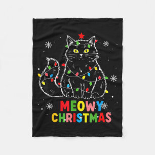 Funny Meowy Christmas Xmas Lights Black Cat Pajama Fleece Blanket
