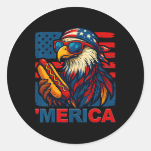Funny Merica Eagle Hotdog Usa Flag 4th Of July Pat Classic Round Sticker