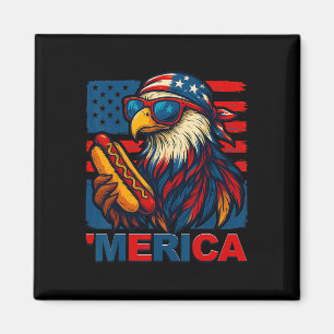 Funny Merica Eagle Hotdog Usa Flag 4th Of July Pat Magnet
